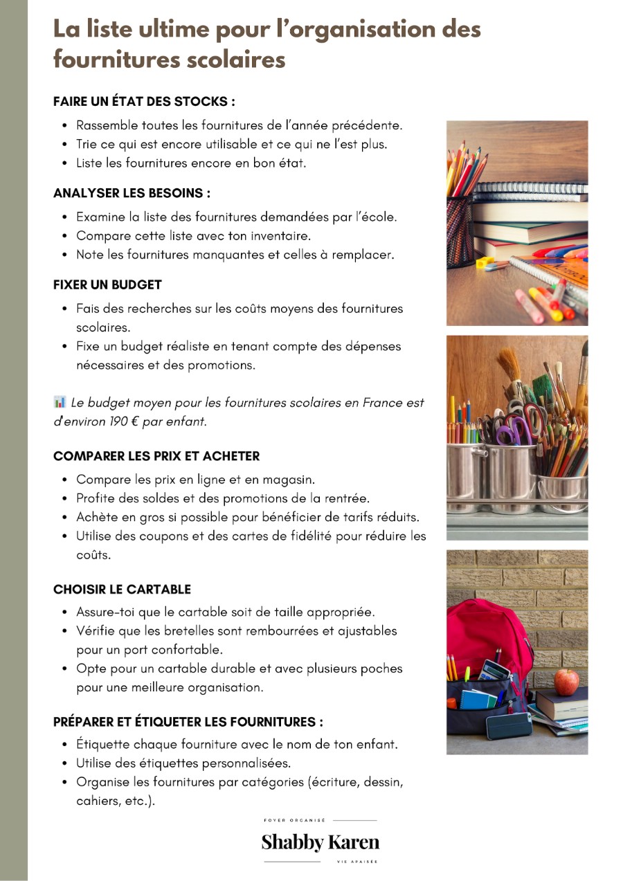 Couverture : Les fournitures scolaires