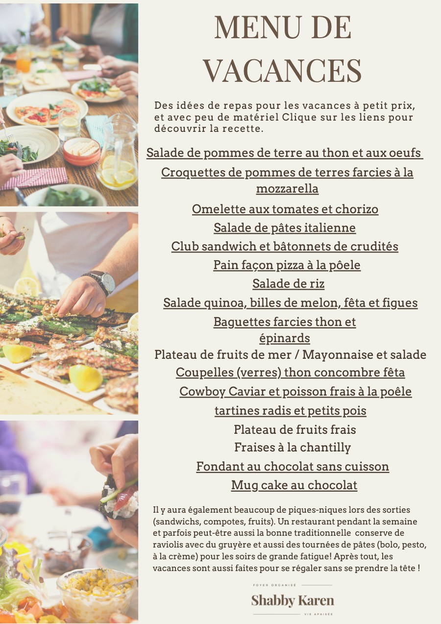 Couverture : Mes menus de vacances